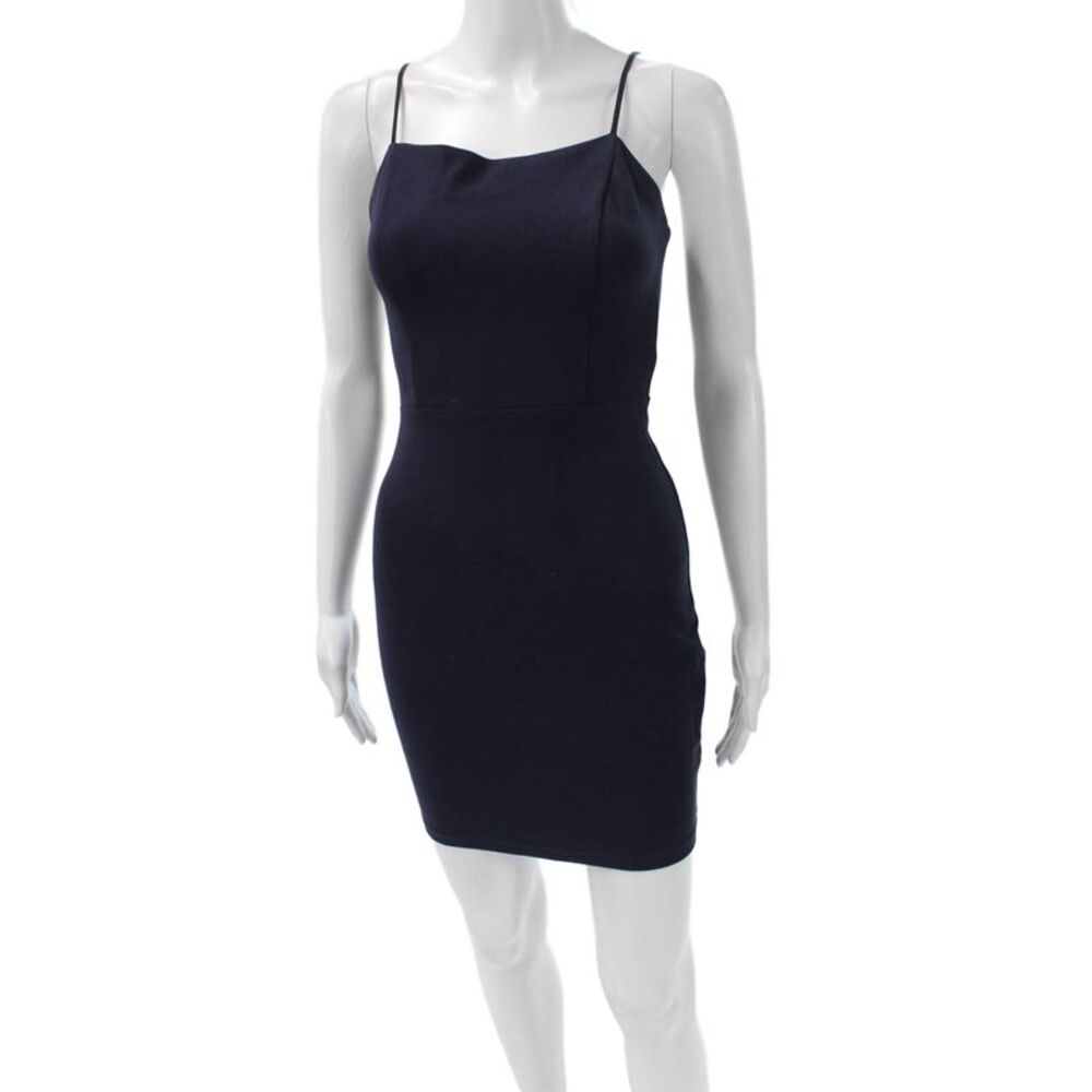 ASTR Womens Bodycon Mini Dress Blue Square Neck Rayon Sleeveless Size S